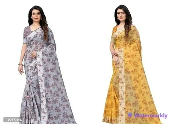 Fancy Silk Blend Sarees with Blouse Pieces for Women Pack Of 2-thumb0