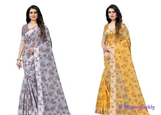 Fancy Silk Blend Sarees with Blouse Pieces for Women Pack Of 2