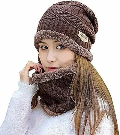 Jim-Dandy Unisex Woolen/Winter Beanie Cap with Neck Set/Scarf Warm