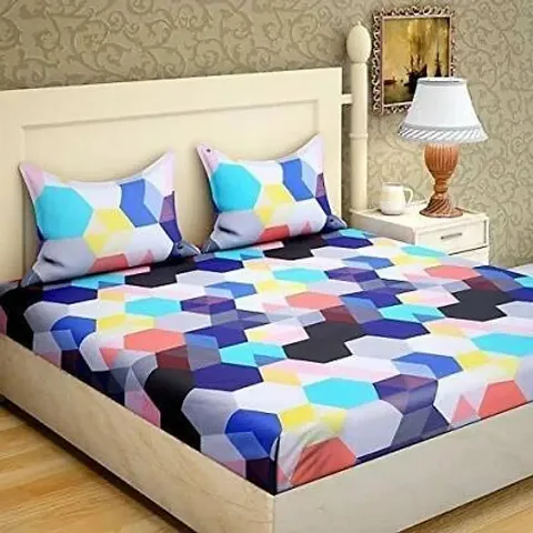 Vaastu Furnishings 144 TC Polycotton 3D Printed Double Bedsheet with 2 Pillow Covers (Multicolour, Size 87 x 87 Inch)