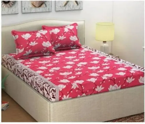 Printed Polycotton Double Bedsheet with 2 Pillow Cover