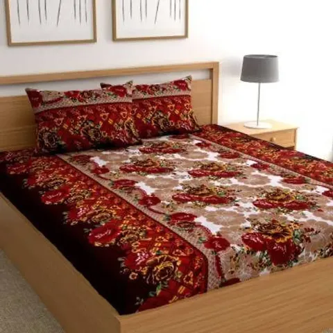 BUCKSHOP 210 TC Printed Double Bedsheet 1 Queen Size Bedsheet for Double Bed with 2 Pillow Covers (Multicolor, 90X90Inch)