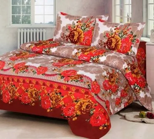 Printed Polycotton Double Bedsheet with 2 Pillow Cover