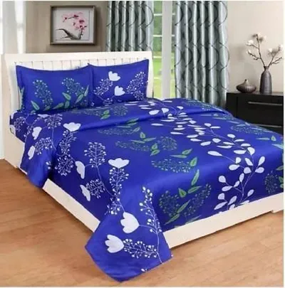 Amvy Creation 144 TC Polycotton 3D Printed Double Bedsheet with 2 Pillow Covers (Multicolour, Size 87 x 87 Inch)