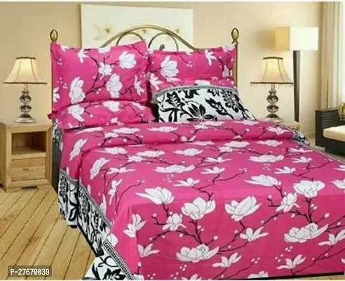 Stylish Polyester Double Bedsheet with Two Pillow Covers-thumb0