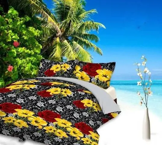 Printed Polycotton Double Bedsheet with 2 Pillow Cover