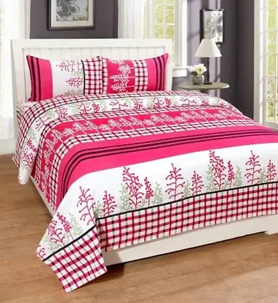 Printed Polycotton Double Bedsheet with 2 Pillow Covers