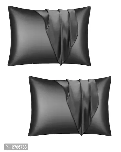 DZY 300 TC Satin Silk Pillow Protector Pillow covers for Hair and Skin set of 2 pcs with 3 pcs free Scrunchies for Women, Regular Size -18.9 x 29Inches, Envelope Closure   (Black)-thumb0