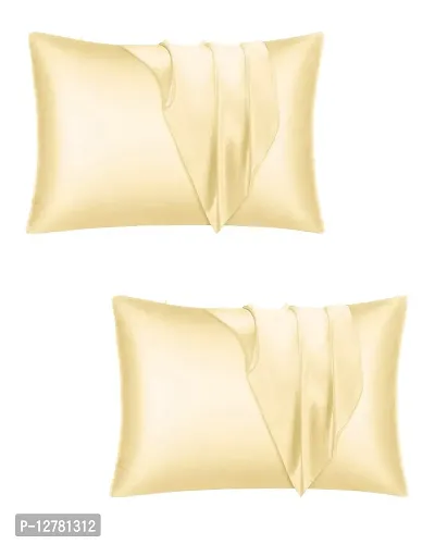 DZY 600 TC Satin Silk Pillow Protector Pillow covers for Hair and Skin set of 2 pcs with free 3 pcs Scrunchiesfor Women, Regular Size -18.9 x 29Inches, Envelope Closure Color   Cream-thumb0