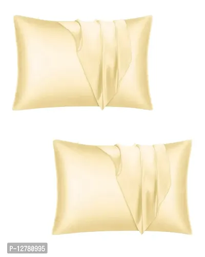 DZY Satin Silk Pillow Protector Pillow covers for Hair and Skin set of 2 pcs with free 3 pcs Scrunchiesfor Women, Regular Size -18.9 x 29Inches, Envelope Closure   (Cream)-thumb0