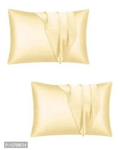 DZY 600 TC Satin Silk Pillow Protector Pillow covers for Hair and Skin set of 2 pcs for Women, Regular Size -18.9 x 29 INCH, Envelope Closure   (Cream)-thumb0