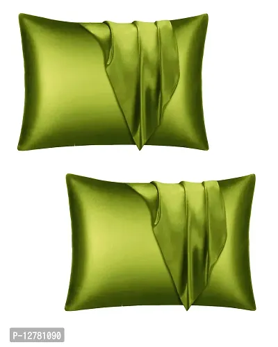 DZY 300 TC Satin Silk Pillow Protector Pillow covers for Hair and Skin set of 2 pcs with free 3 pcs Scrunchiesfor Women, Regular Size -18.9 x 29 INCH, Envelope Closure   (Mehandi)-thumb0