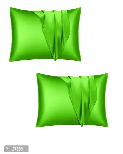 DZY 600 TC Satin Silk Pillow covers for Hair and Skin set of 2 pcs with 3 pcs free Scrunchies, Regular Size -18.9 x 29Inches, Envelope Closure Color   Grass Green-thumb0