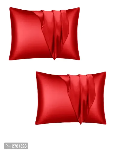 DZY 600 TC Satin Silk Pillow covers for Hair and Skin set of 2 pcs with free 3 pcs Scrunchiesfor Women, Regular Size -18.9 x 29Inches, Envelope Closure Color   Red-thumb0