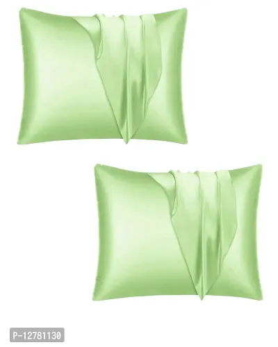 DZY 300 TC Satin Silk Pillow covers for Hair and Skin set of 2 pcs with 3 pcs free Scrunchies, Regular Size -18.9 x 29Inches, Envelope Closure Color   Pastle Green-thumb0