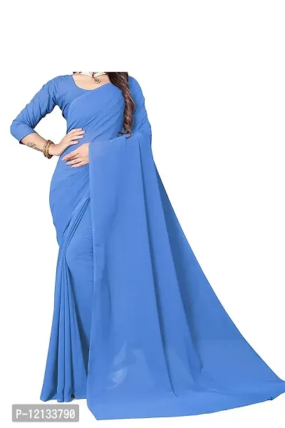 Stylish Georgette Blue  Saree with Blouse piece-thumb0