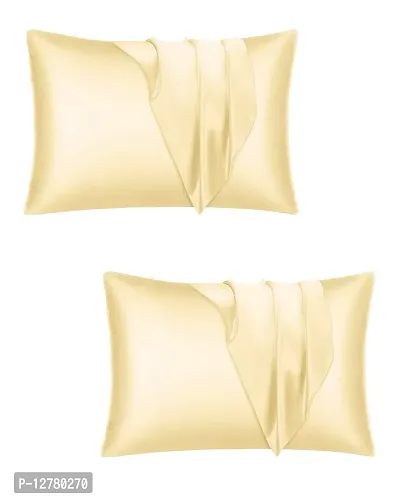 DZY Satin Silk Pillow Protector Pillow covers for Hair and Skin set of 2 pcs for Women, Regular Size -18.9 x 29Inches, Envelope Closure   (Cream)-thumb0