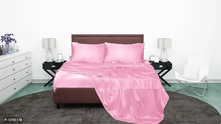 DZY 300 TC Satin Silk Pillow covers for Hair and Skin set of 2 pcs with free 3 pcs Scrunchiesfor Women, Regular Size -18.9 x 29Inches, Envelope Closure Color   Baby Pink-thumb3