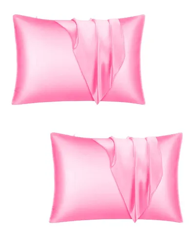 DZY Satin 600 TC Pillow Covers Set of 2 Soft and Silky for Hair and Skin Standard (18.9 Inch x 29"" Inch) ( Rose Pink )||Free Surprise Gift||