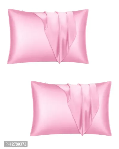 DZY 300 TC Satin Silk Pillow Protector Pillow covers for Hair and Skin set of 2 pcs for Women, Regular Size -18.9 x 29Inches, Envelope Closure   (Baby Pink)-thumb0