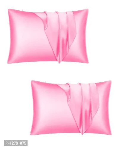 DZY 300 TC Satin Silk Pillow Protector Pillow covers for Hair and Skin set of 2 pcs with free 3 pcs Scrunchiesfor Women, Regular Size -18.9 x 29 INCH, Envelope Closure   (Rose Pink)-thumb0