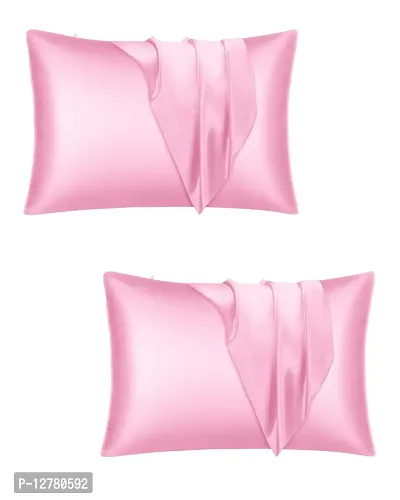 DZY 600 TC Satin Silk Pillow covers for Hair and Skin set of 2 pcs for Women, Regular Size -18.9 x 29Inches, Envelope Closure Color   Baby Pink-thumb0