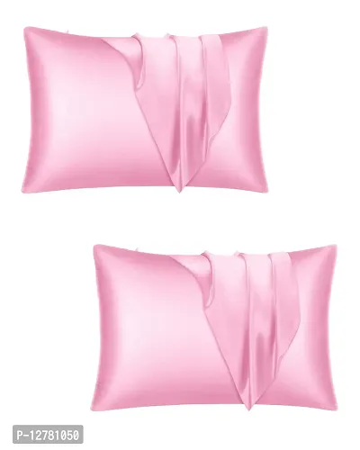 DZY Satin Silk Pillow covers for Hair and Skin set of 2 pcs with free 3 pcs Scrunchiesfor Women, Regular Size -18.9 x 29Inches, Envelope Closure Color   Baby Pink-thumb0