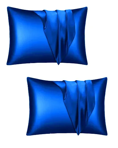 DZY Satin Silk 600 TC Pillow Cover / case ,Standard , Royal Blue ,Set of 2 Pieces