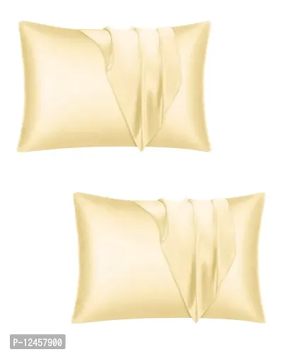 Stylish Off White Satin Solid Pillow Covers- 2 Pieces-thumb0