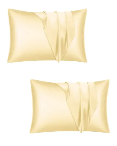 DZY Satin Silk Pillow Cover 600 TC for Hair and Skin Satin Pillow Covers 2 Pieces|| Silk Pillow case ( Cream )