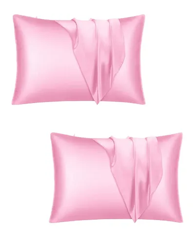 DZY 300 TC Satin Silk Pillow covers for Hair and Skin set of 2 pcs with 3 pcs free Scrunchies for Women, Regular Size -18.9 x 29Inches, Envelope Closure Color   Baby Pink