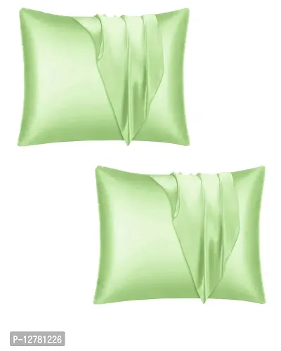 DZY 600 TC Satin Silk Pillow Protector Pillow covers for Hair and Skin set of 2 pcs with free 3 pcs Scrunchiesfor Women, Regular Size -18.9 x 29 INCH, Envelope Closure   (Pastle Green)-thumb0