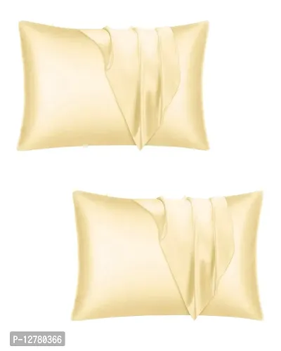 DZY 300 TC Satin Silk Pillow Protector Pillow covers for Hair and Skin set of 2 pcs for Women, Regular Size -18.9 x 29 INCH, Envelope Closure   (Cream)-thumb0