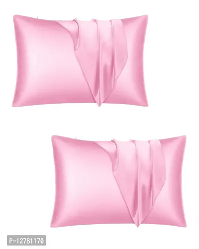 DZY 300 TC Satin Silk Pillow covers for Hair and Skin set of 2 pcs with free 3 pcs Scrunchiesfor Women, Regular Size -18.9 x 29Inches, Envelope Closure Color   Baby Pink-thumb0