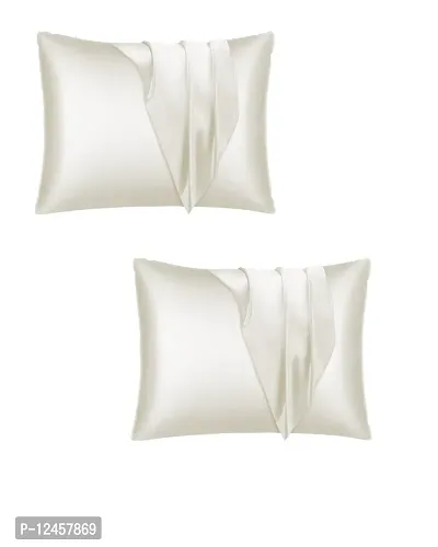 Stylish White Satin Solid Pillow Covers- 2 Pieces-thumb0