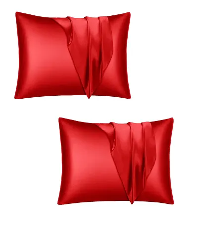 DZY Satin 300 TC Soft Silky Takiya Cover || Pillow case/Cover Standard -18.9X 29 Inch(48 Cm X 73 Cm), 2 Pieces Silk Satin Standard Pillow case/Cover Best for Home d?cor || Skin || Hair(Red)