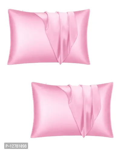 DZY 300 TC Satin Silk Pillow Protector Pillow covers for Hair and Skin set of 2 pcs with free 3 pcs Scrunchiesfor Women, Regular Size -18.9 x 29Inches, Envelope Closure   (Baby Pink)-thumb0