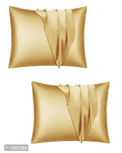 Stylish Golden Satin Solid Pillow Covers- 2 Pieces