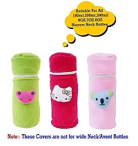 Da Anushi Soft Plush Stretchable Baby Feeding Bottle Cover with Attractive Cartoon Design & Easy to Hold Strap for Newborn Babies-Pack of 3 | Suitable for 130-250 ML (Green,Pink,BabyPink)-thumb4