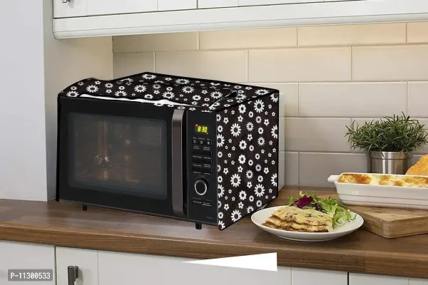 Da Anushi Full Closure Microwave Oven Top Cover for Samsung 28L MC28H5145VK/TL Convection Microwave Oven with PVC Attractive Digital Prints/Dustproof/Water Resistant-Black Flower