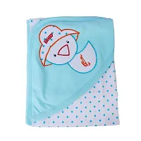 Da Anushi Baby's Polka Dot Printed Soft Cotton Wrapping Sheet Cum Baby Blanket Swaddle with Attractive Cartoon Embroidered Hood for Newborn Babies & Toddlers-Set of 2 (Blue,Pink)-thumb1