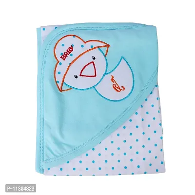 Da Anushi Baby's Polka Dot Printed Soft Cotton Wrapping Sheet Cum Baby Blanket Swaddle with Attractive Cartoon Embroidered Hood for Newborn Babies & Toddlers-Set of 2 (Blue,Pink)-thumb2