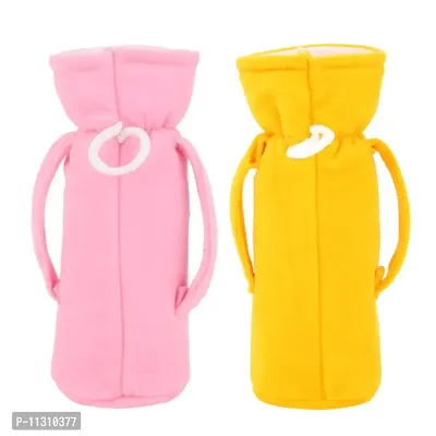 Da Anushi Soft Plush Stretchable Baby Feeding Handle Bottle Cover with Attractive Cartoon Design & Easy to Hold Strap for Newborn Babies, Suitable for 125-250 ML Bottle (Pack of 2, BabyPink Yellow)-thumb2