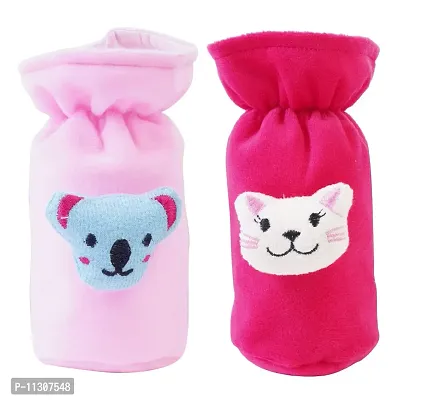 DA Anushi Soft Plush Stretchable Baby Feeding Bottle Cover Easy to Hold Strap with Cute Animated Cartoon| Suitable for 60-125 Ml Feeding Bottle(Dark Pink-Light Pink)