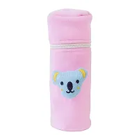 DA Anushi Soft Plush Stretchable Baby Feeding Bottle Cover Easy to Hold Strap and Zip | Suitable for 130 ML-250 ML Feeding Bottle-Dark Pink-Light Pink-thumb2