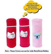 Da Anushi Soft Plush Stretchable Baby Feeding Bottle Cover with Attractive Cartoon Design & Easy to Hold Strap for Newborn Babies-Pack of 3 | Suitable for 130-250 ML (Red,Pink,BabyPink)-thumb4