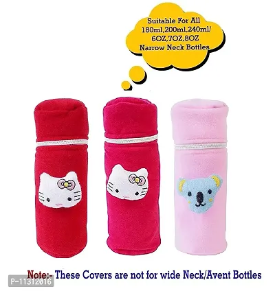 Da Anushi Soft Plush Stretchable Baby Feeding Bottle Cover with Attractive Cartoon Design & Easy to Hold Strap for Newborn Babies-Pack of 3 | Suitable for 130-250 ML (Red,Pink,BabyPink)-thumb5