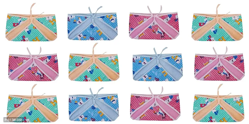 Da Anushi New Born Baby Outside Plastic Inside Cotton Nappy Washable and Reusable PVC Printed Nappies/Cloth Diaper/U Shaped/Nappy Tying Langot For Baby Boys and Baby Girls-Pack of 12 (Medium)