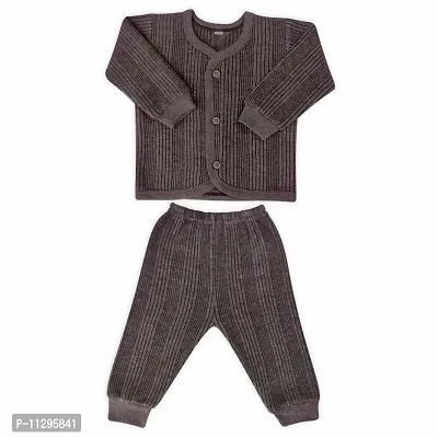 Da Anushi Baby Winterwear Ultra-Warm Super Soft Milanch Round Neck, Full Sleeves, Button Thermal Top and Pyjama Set/Winter Wear Suit For Baby Boy's & Baby Girl's (Brown, 06-9 Months)-thumb0
