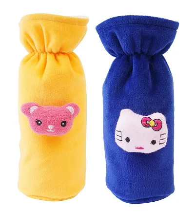 Da Anushi Soft Plush Stretchable Baby Feeding Bottle Cover with Cute Animated Pattern and Easy to Hold Strap